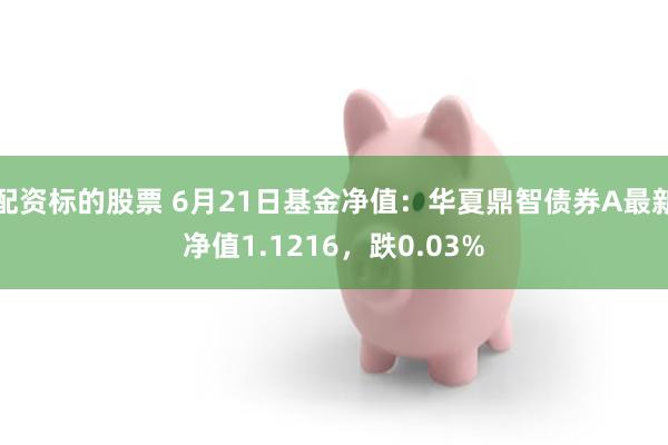 配资标的股票 6月21日基金净值：华夏鼎智债券A最新净值1.1216，跌0.03%